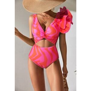 SPORLIKE Womens One Piece Swimsuit Twist Front Flounce Padded Monokini Large